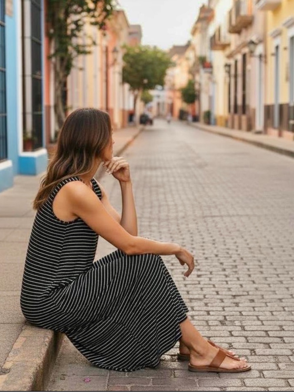 Habitat Sleeveless Black & White Striped Maxi Dress - Classic Summer Style L